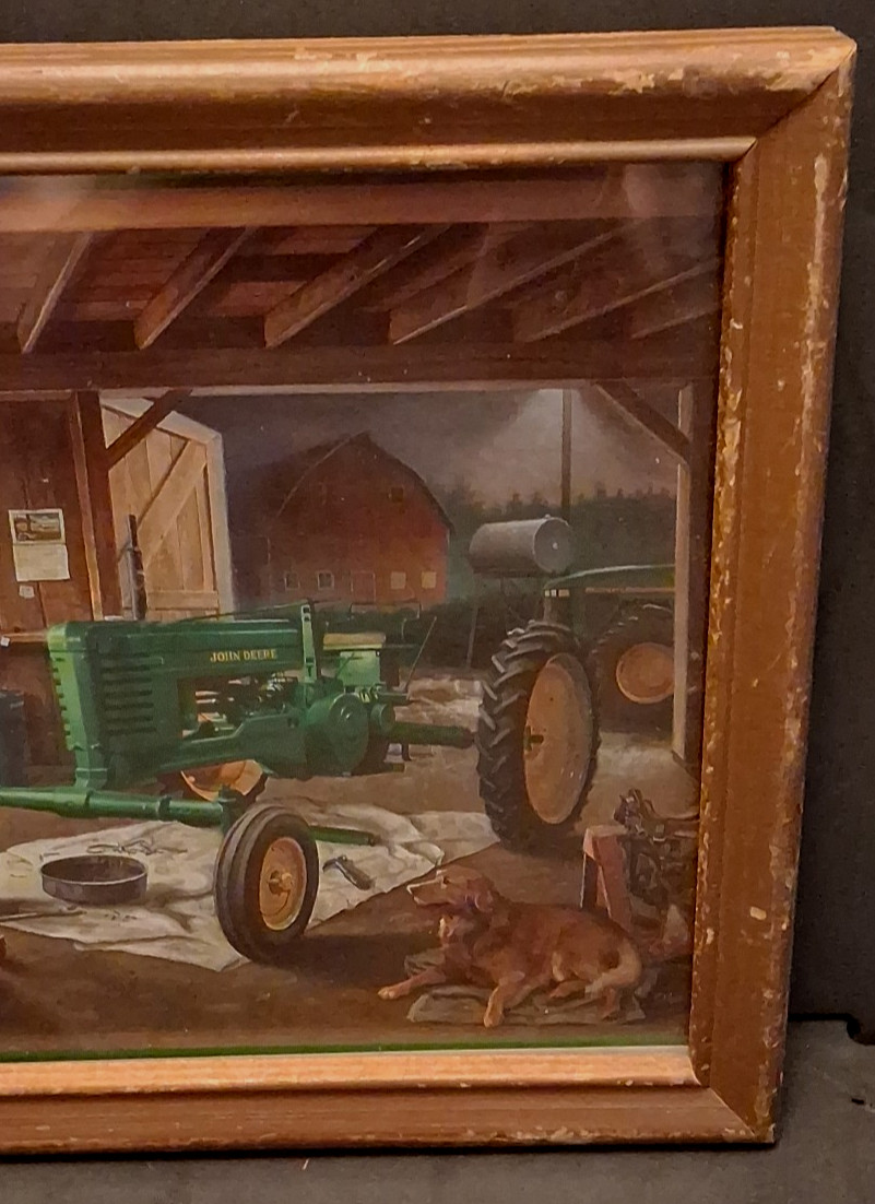 Vtg John Deere Collector "Working In The Garage" Framed 11" x 9" Picture gallery