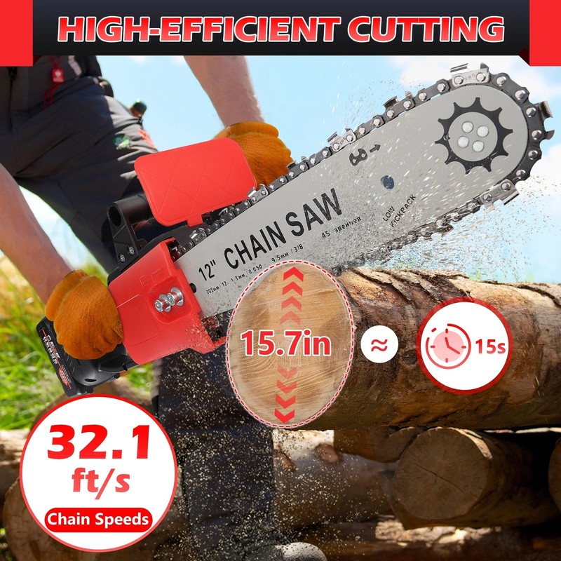 12" Cordless Chainsaw 21V Brushless Electric Handheld Chain Saw +Battery&Charger gallery