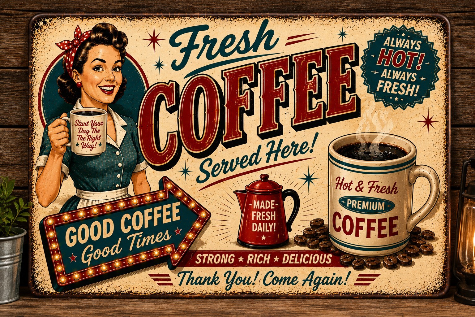 Retro Coffee Tin Sign Fresh Coffee Served Here Diner Kitchen Cafe Wall Decor gallery