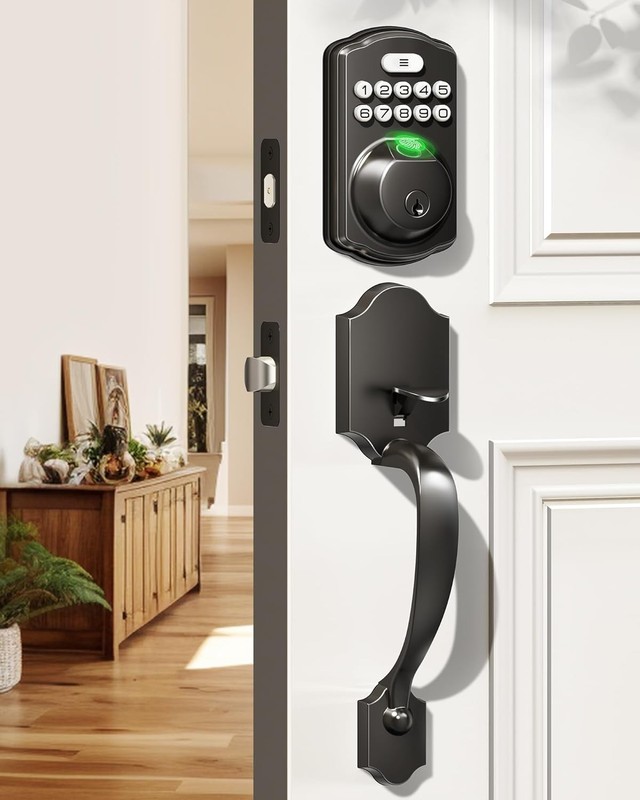 Fingerprint Door Lock Set, Keyless Entry Door Lock, Front Handle Set, Electro... gallery