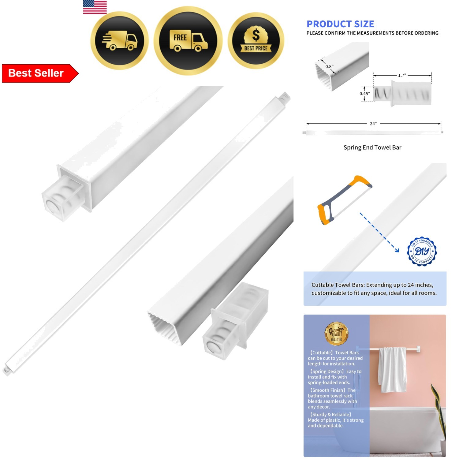 Towel Bar Replacement Rod Wall Mount Towel Storage for Bathroom Kitchen gallery