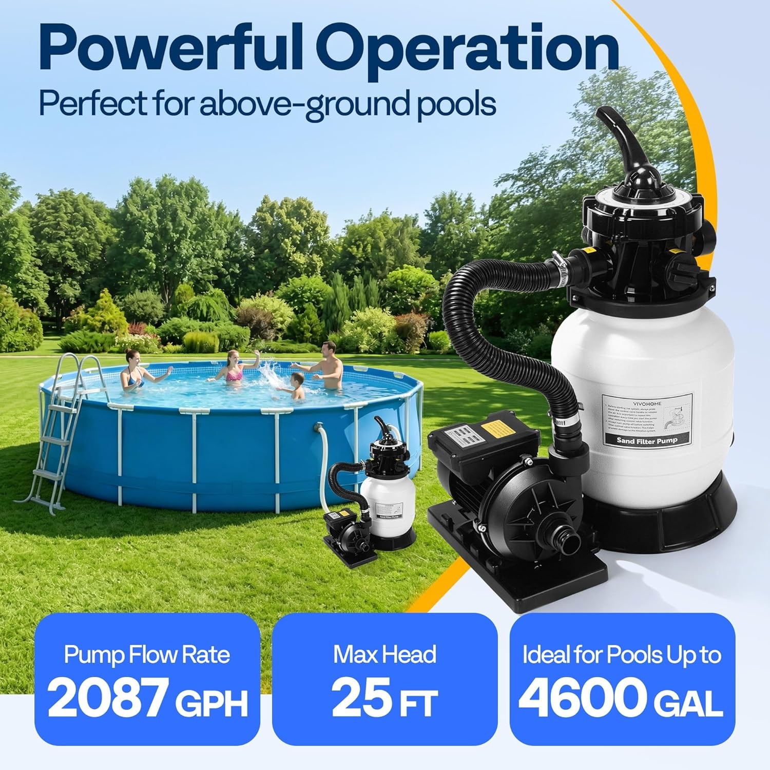 VIVOHOME Above Ground Pool Pump 2087GPH Sand Filter gallery