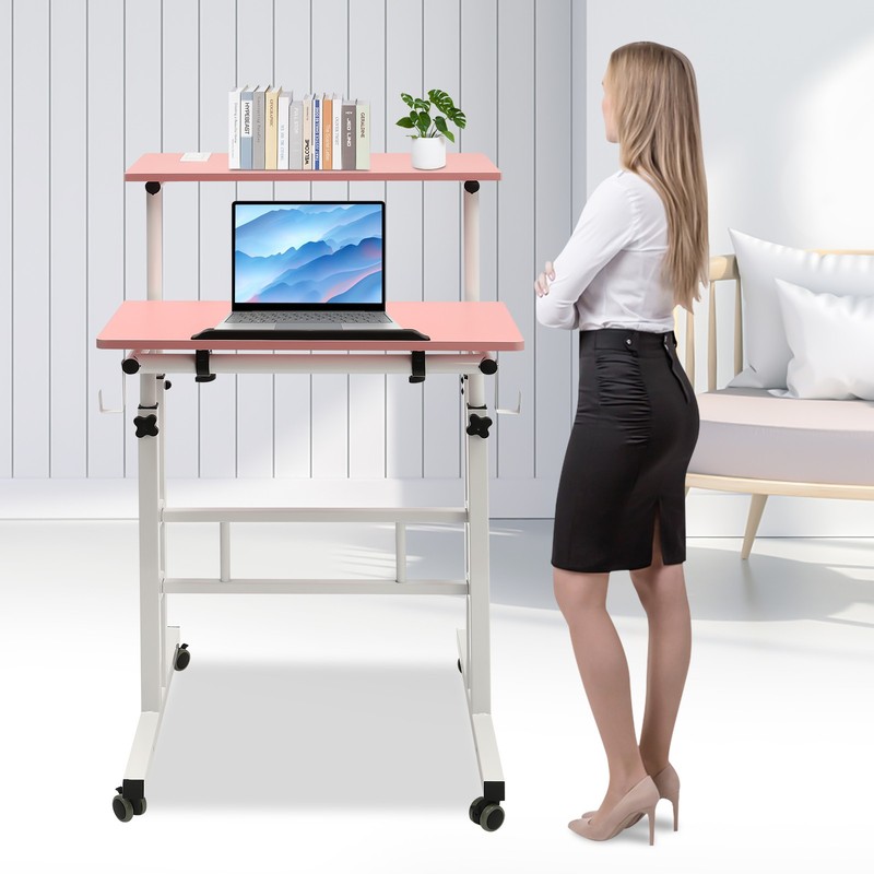 Mobile Adjustable Standing Desk with Dual Desktop for Home & Office gallery