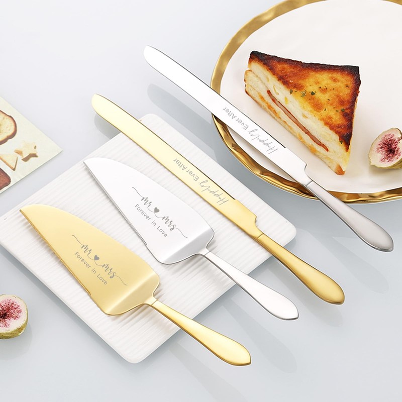 Wedding Cake Knife and Server Set Engraved Mr and Mrs Silver Forks Cake Cutti... gallery
