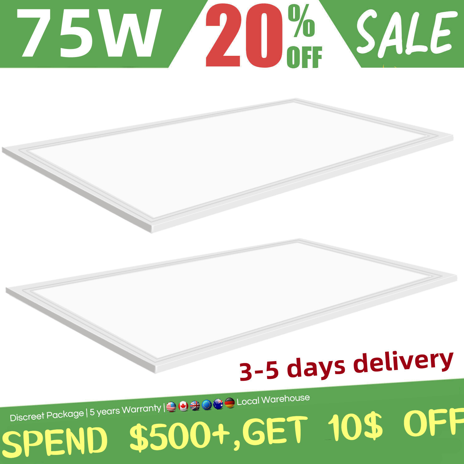 2x4 FT LED Flat Panel Troffer Light, 75W 8400LM Drop Ceiling Lights, 5000K White gallery