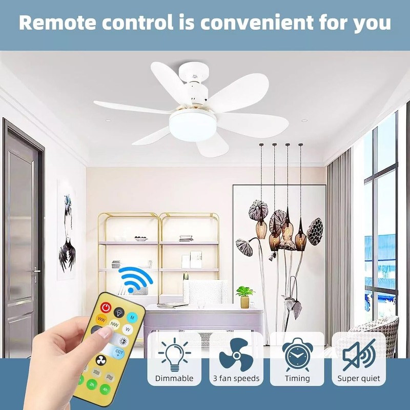 2-in-1 E27 Socket Fan Light with Remote Screw in Ceiling Fans LED Light Bulb Fan gallery