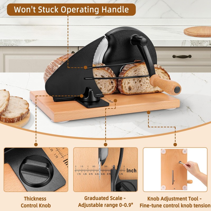 Manual Bread Slicer Adjustable Thickness Hand Crank Suction Cups Slicing Guide gallery