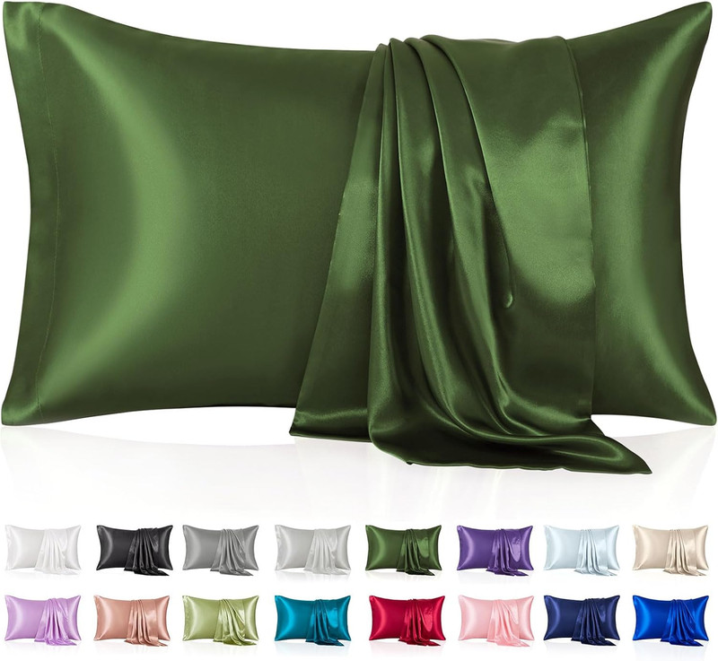 Silk Like Satin Pillowcase Standard Size, Dark Green Smooth and Cooling Satin-Si gallery