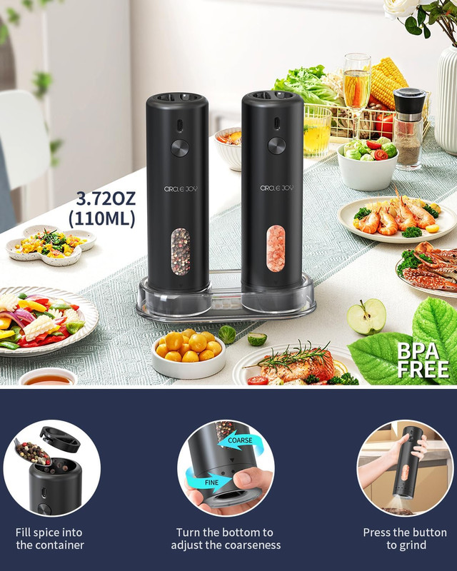 Rechargeable Electric Salt and Pepper Grinder Set with Base, Automatic Pepper gallery