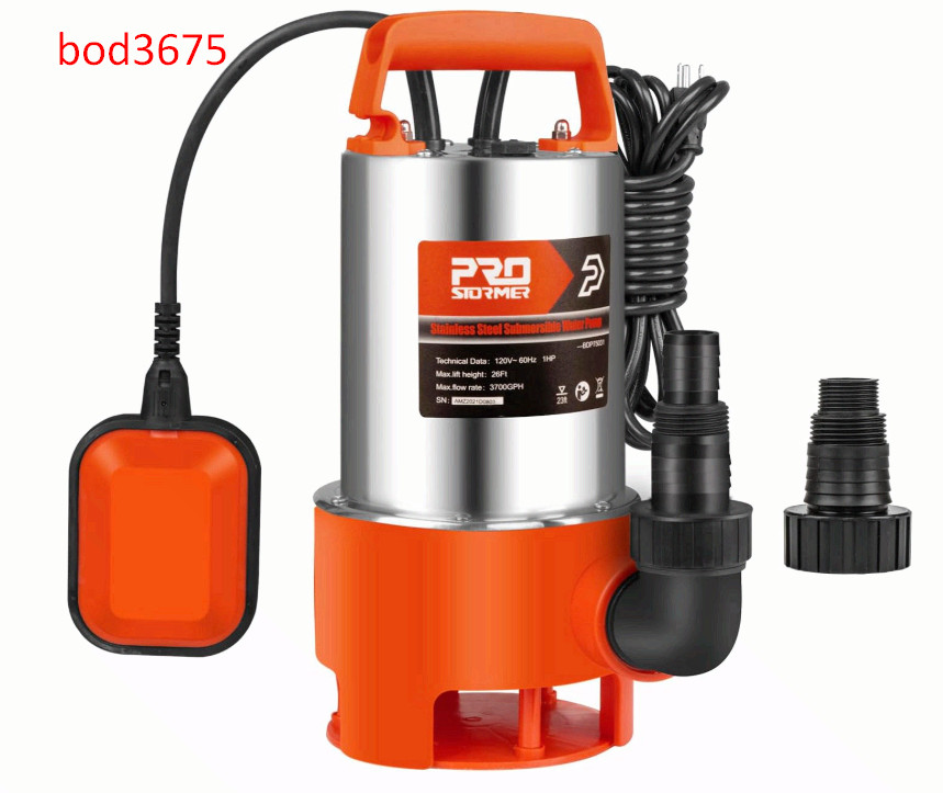 Sump Pump, 1HP 3700GPH Submersible Clean/Dirty Stainless Steel Water Pump gallery