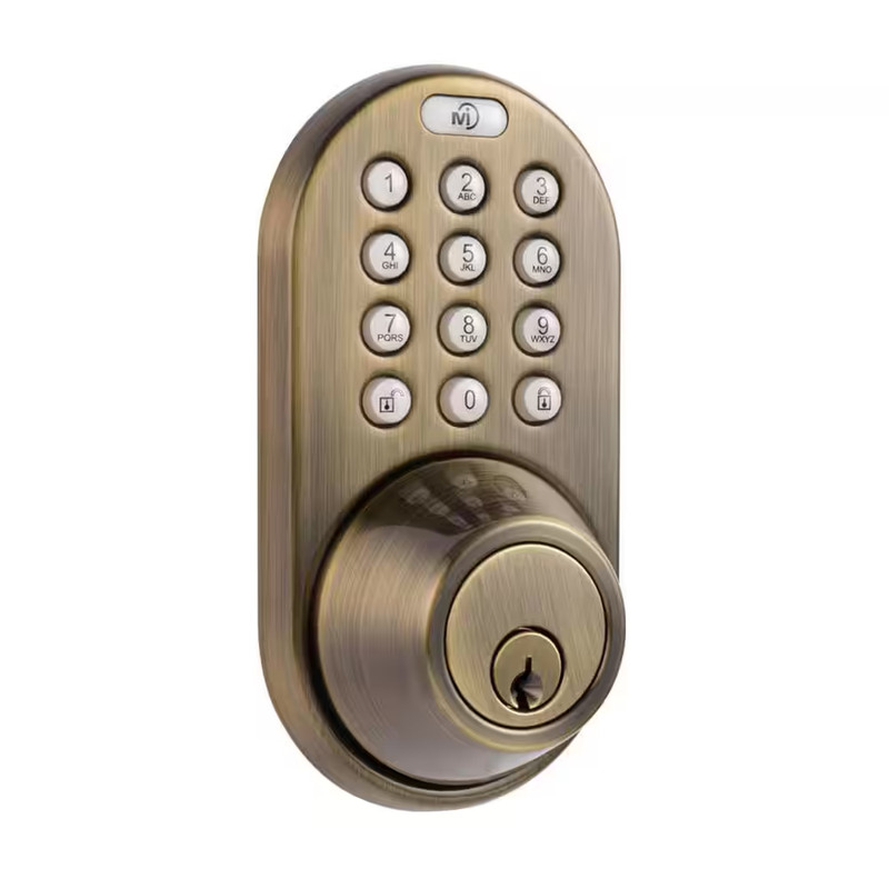 Antique Brass Single Cylinder Electronic Touch Pad Deadbolt with Back-Lit Keypad gallery