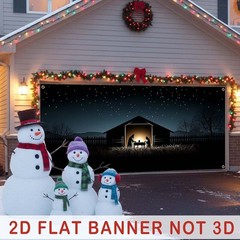 2D Flat, Large 1pc 2D Flat Christmas Nativity Scene Garage Curtain – 157.5×70.8