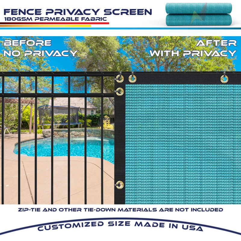 8FT Turquoise Fence Privacy Screen Commercial 95% Blockage Mesh Fabric Gromment gallery