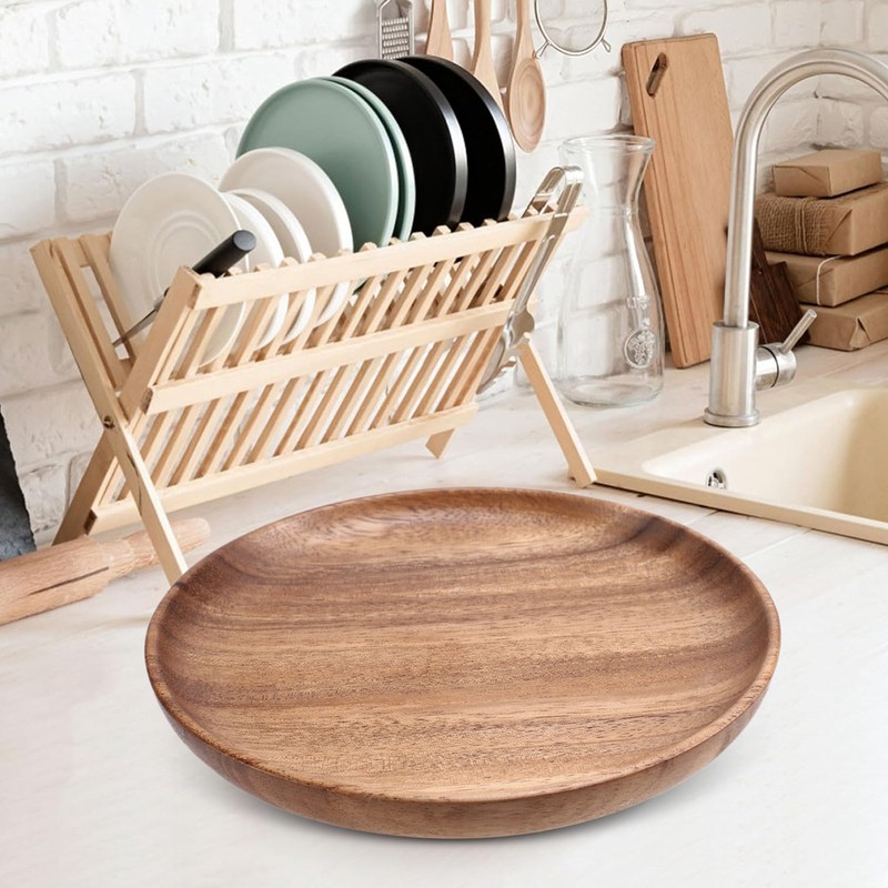 Round Solid Wood Board Whole Wood Fruit Plate Wooden Saucer Tea8560 gallery