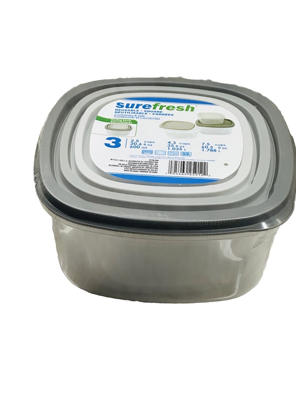 Sure Fresh Square Containers & Lids 3 Pack (20.6 oz, 35 oz & 60.5 oz)1 Pack gallery
