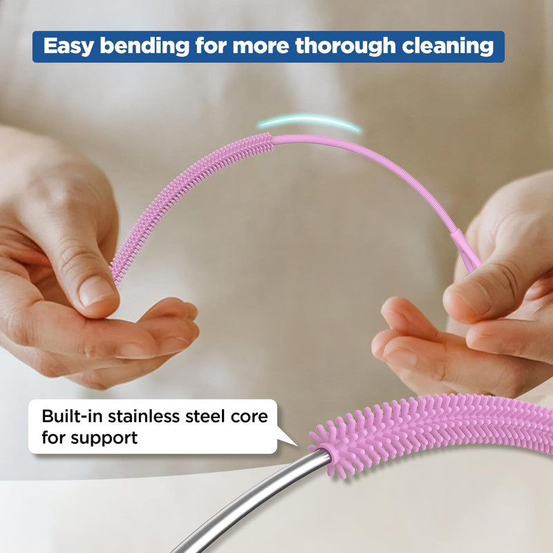 Silicone Straw Cleaner Brush, Reusable, Extra Long for Cleaning Tumbler, Handle gallery