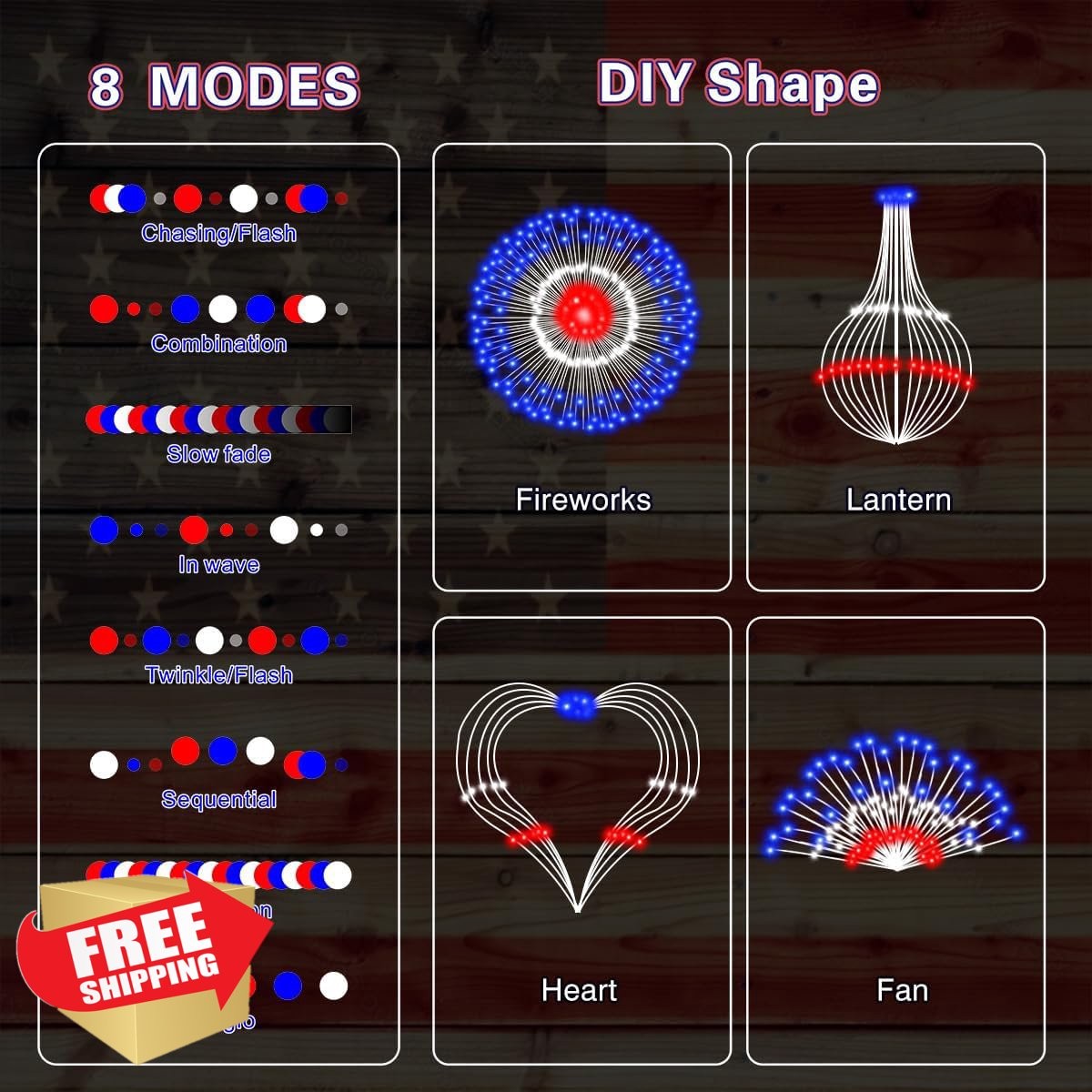 HELESIN 4 Pack 4th July Solar Firework Lights Red White Blue gallery