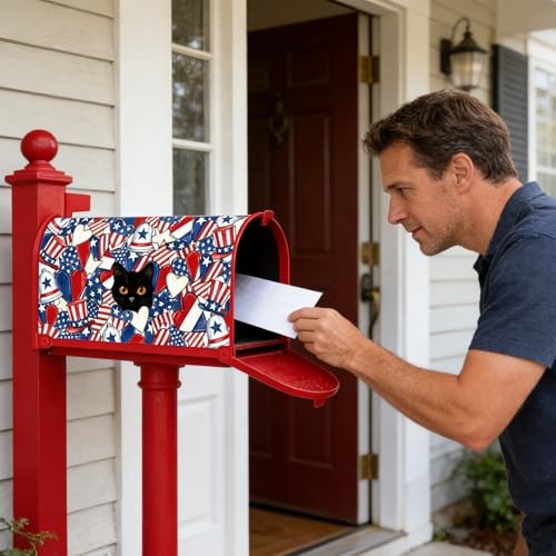 Patriotic Mailbox Covers Magnetic, American 250th Mailbox Cover Decor Black Cat gallery