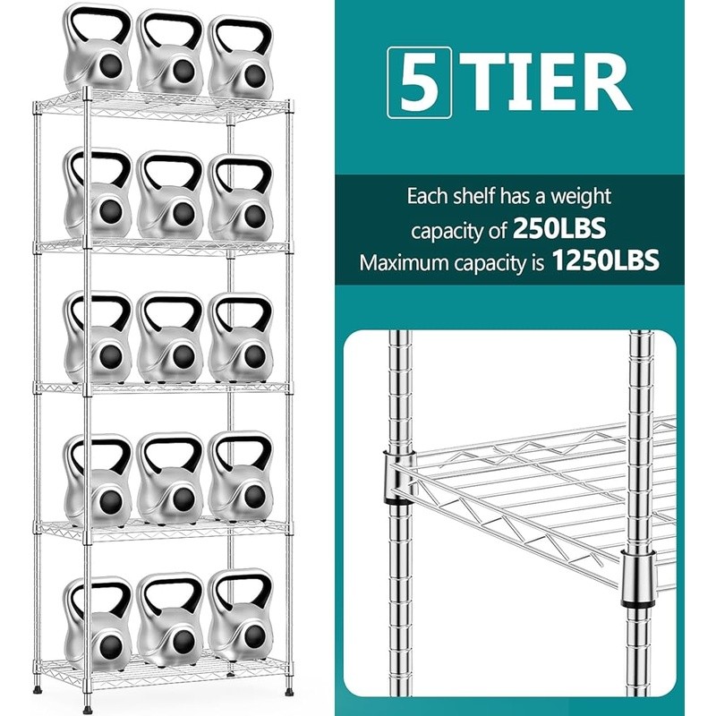 5 Tier Heavy Duty Wire Rack Adjustable Shelves Storage Organizer 1250 lbs New gallery