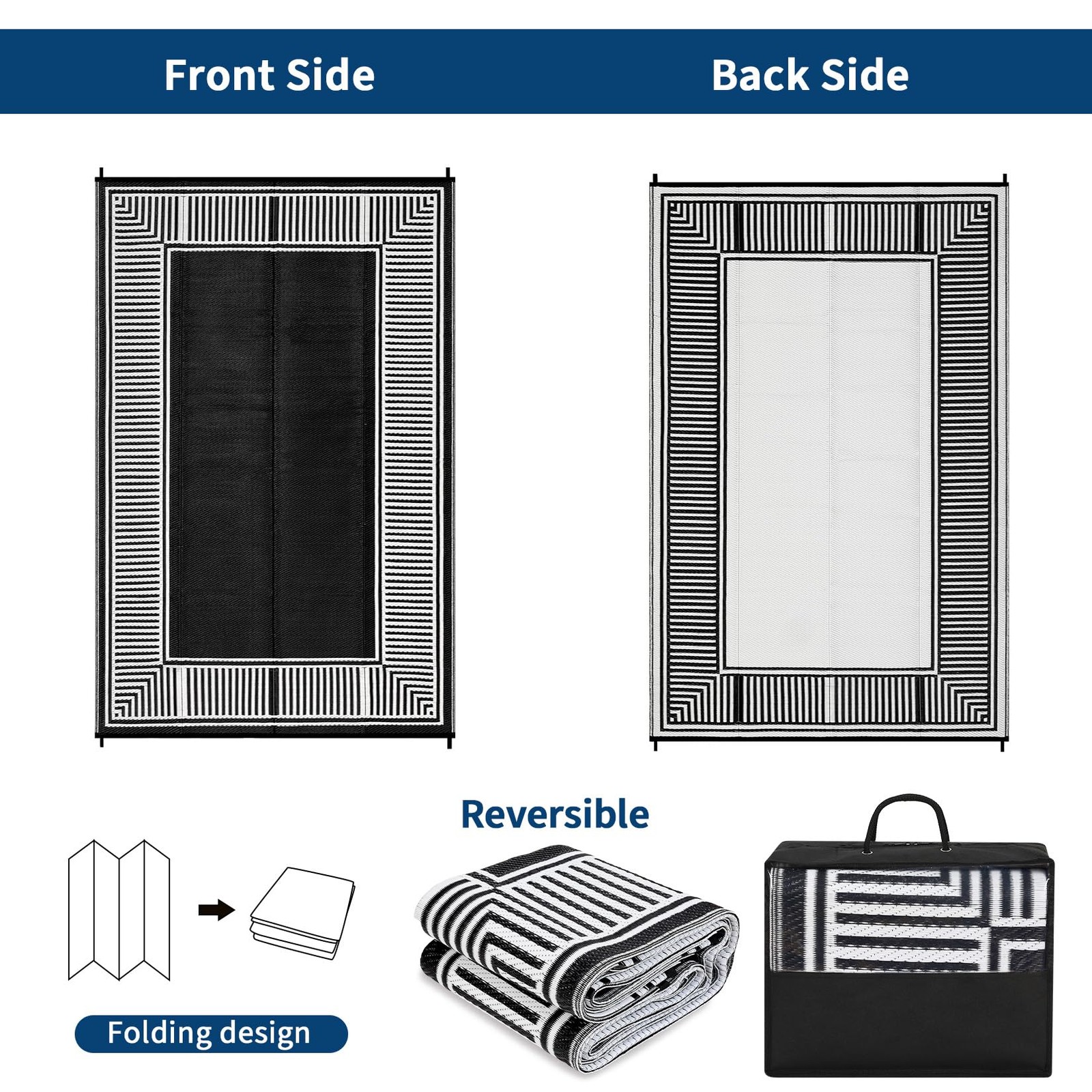 Waterproof Patio Rugs Foldable Striped Travel Mat 8x10/ 9x12/9x18/10x14/10x20 FT gallery