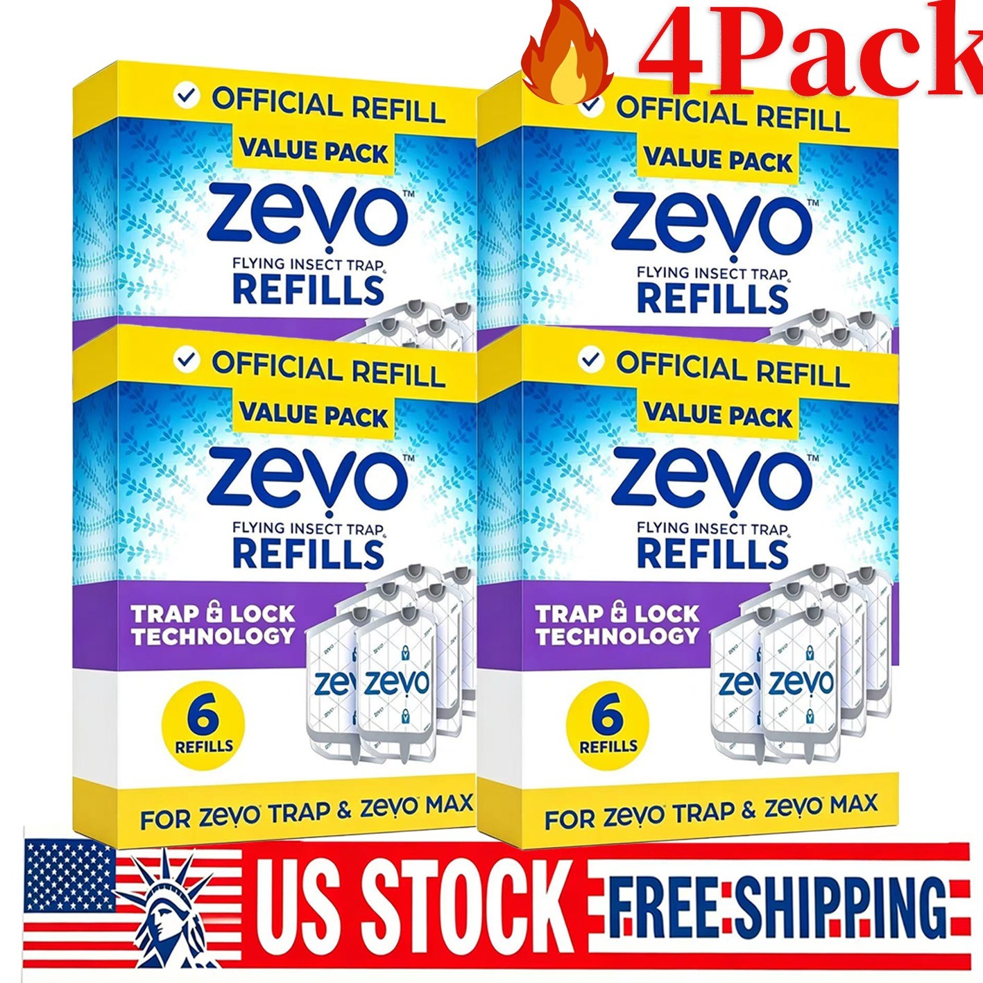 4 PcsZevo Flying Insect Trap Refill Cartridges Easy to Use 6 Refill Cartridges gallery