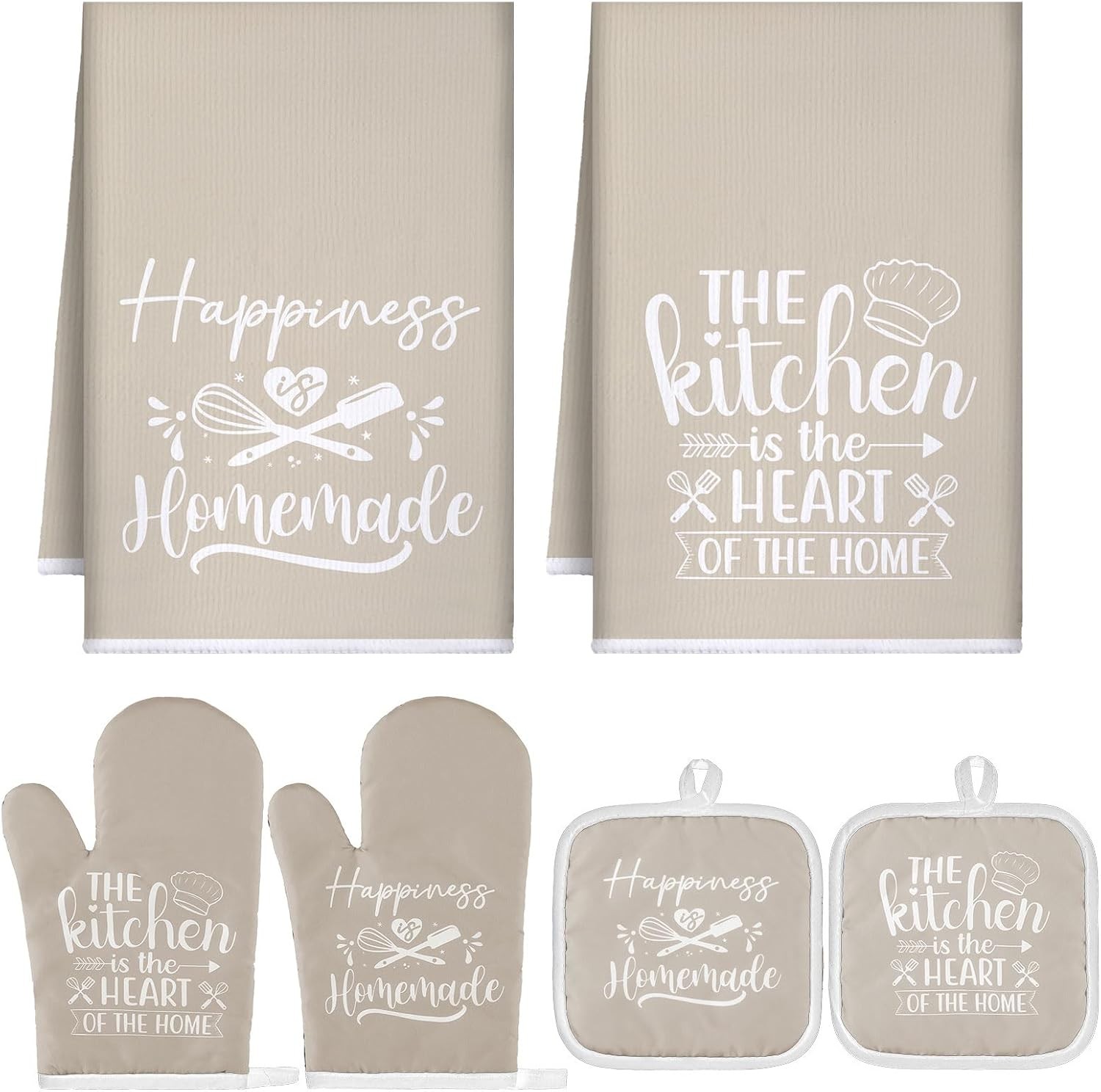 Sratte 6 Pcs Farmhouse Kitchen Towels Pot Holders Oven Mitts Set 2 Dish Beige gallery