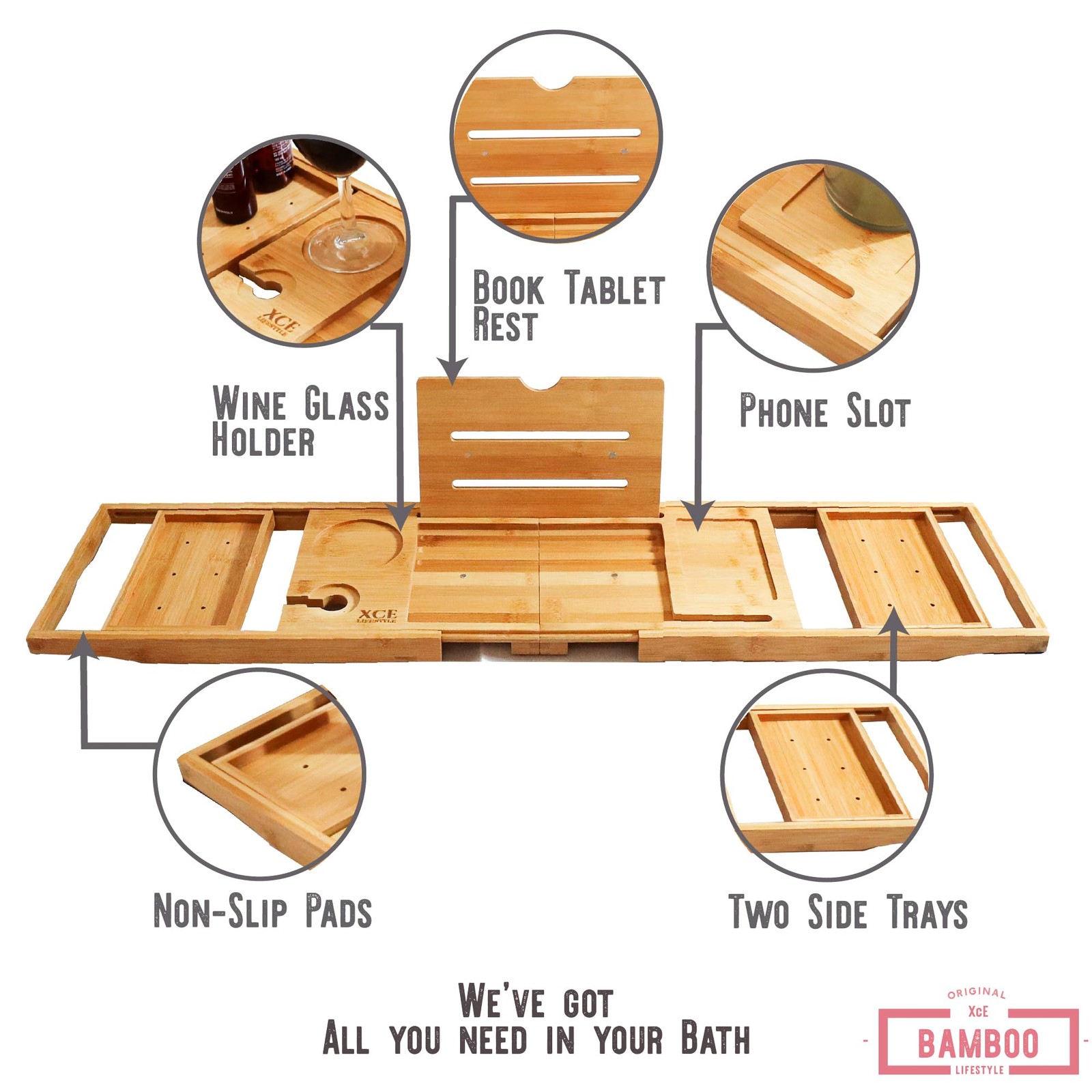 Foldable Bamboo Bathtub Caddy Tray - Expandable to 41 Inches with Non-Slip Pa... gallery