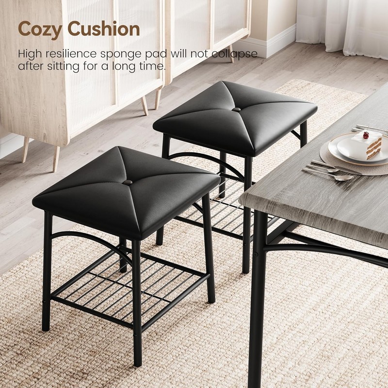 Dining Table with Bench and 2 Square Stools Storage Kitchen Table Set for 4 New gallery