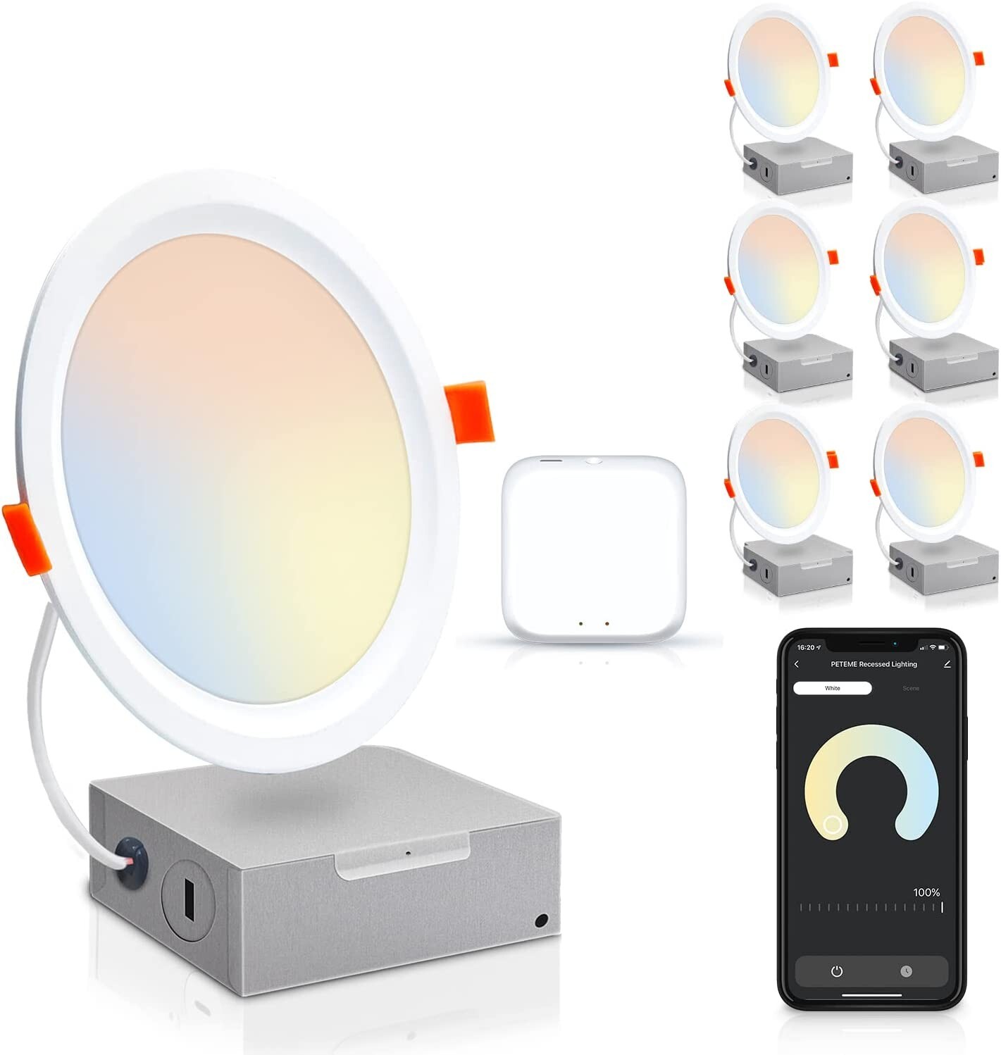 6 Pack Led Recessed Lighting 4" Smart Ceiling w/ Wi-Fi 10W app control dimmable gallery