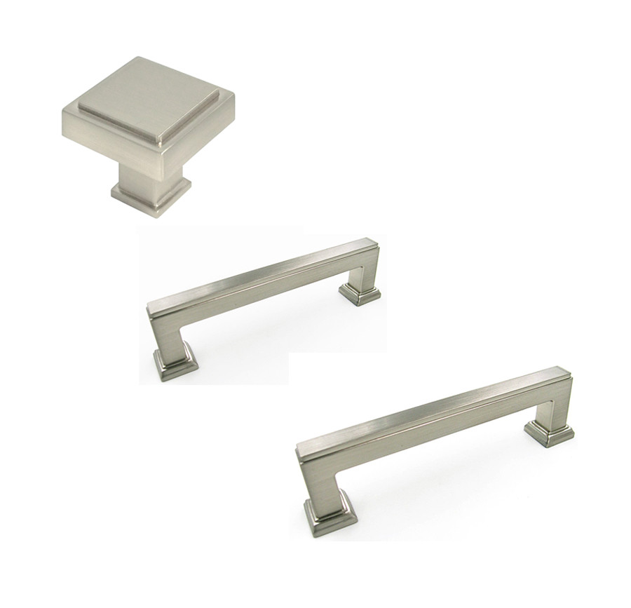 Satin nickel Square Kitchen Cabinet Drawer Knobs Pulls 3 3/4" 5" Brushed nickel gallery