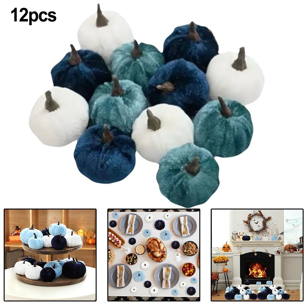 12Pcs Velvet Foam Pumpkins - Rustic Fall Decor for Thanksgiving & Halloween gallery