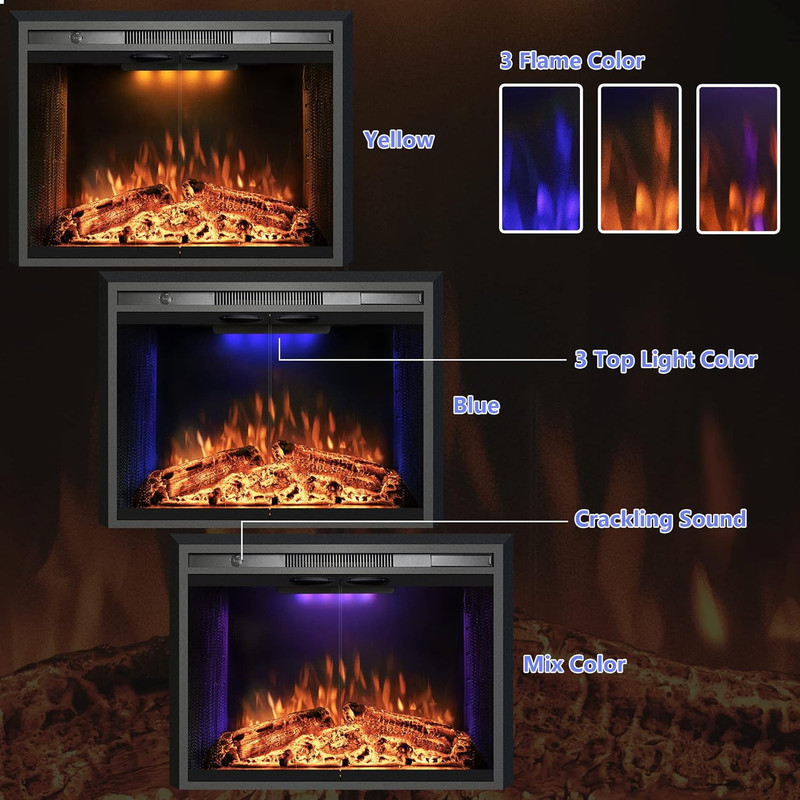 Electric Fireplace Insert, 36 Inches Recessed Fireplace Heater with Adjustable F gallery