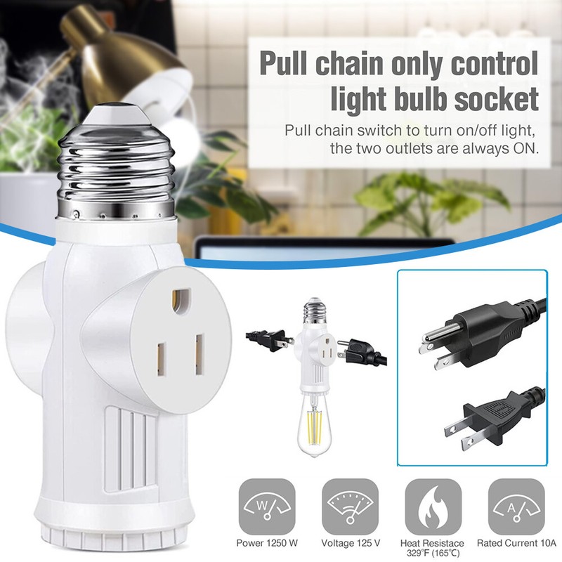 2 Pack E26 Light Socket to Plug Adapter 2/3 Prong Light Bulb Splitter Converter gallery