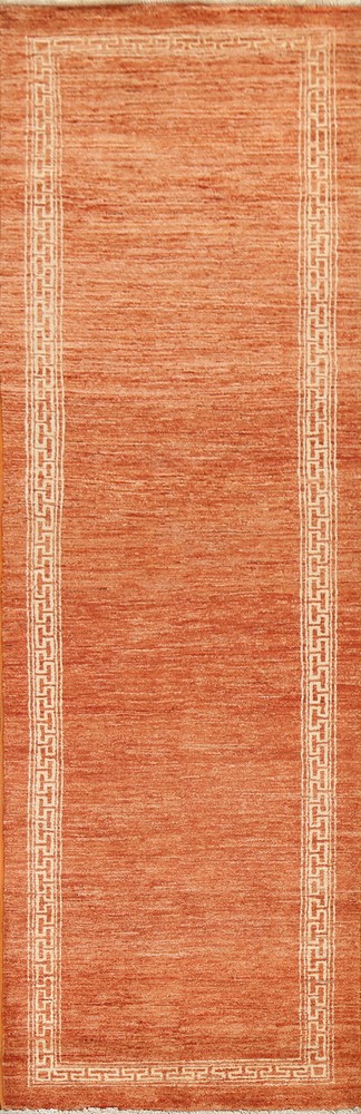 Orange Wool Gabbeh Oriental 9 ft Runner Rug Hand-knotted Hallway Carpet 3x9