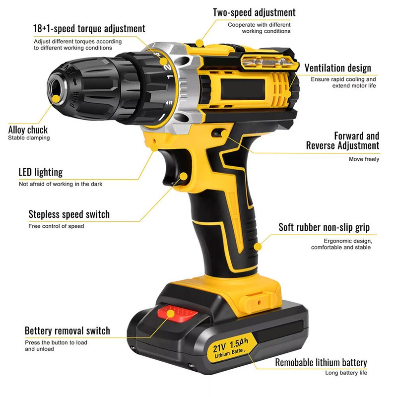 Cordless Brushless Impact Driver Hammer Drill Combo Kit with 2 Battery & Charger gallery