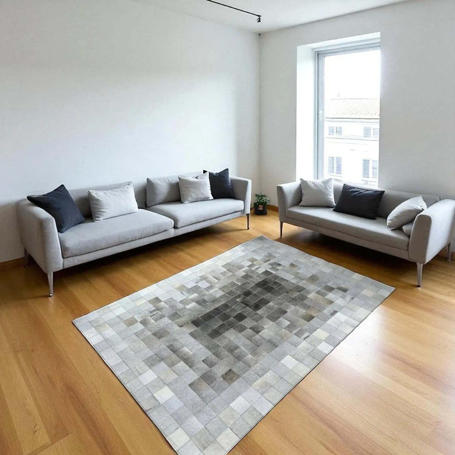 Elegant Patchwork Leather Rug Grey White Living Room Carpet gallery