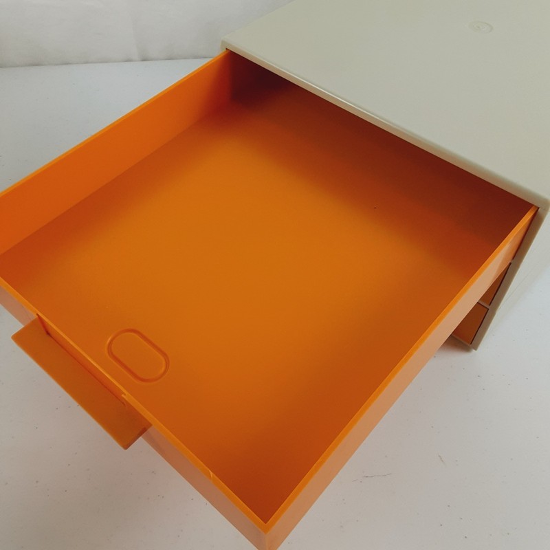 Vintage Hard Plastic Stacking Tray Drawers 3 Slide Out Yellow & Beige Retro MCM gallery