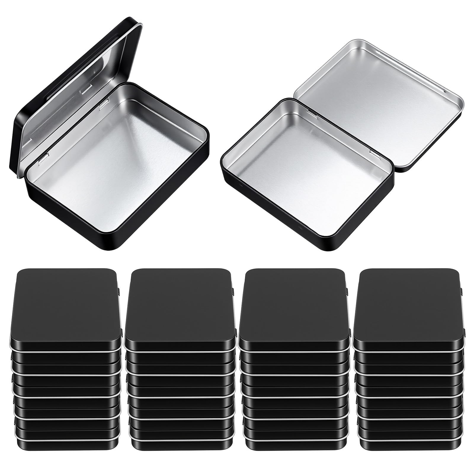 Black Rectangular Metal Empty Hinged Tin Container 4.5x3.3x0.87 Inch 16 PCS gallery