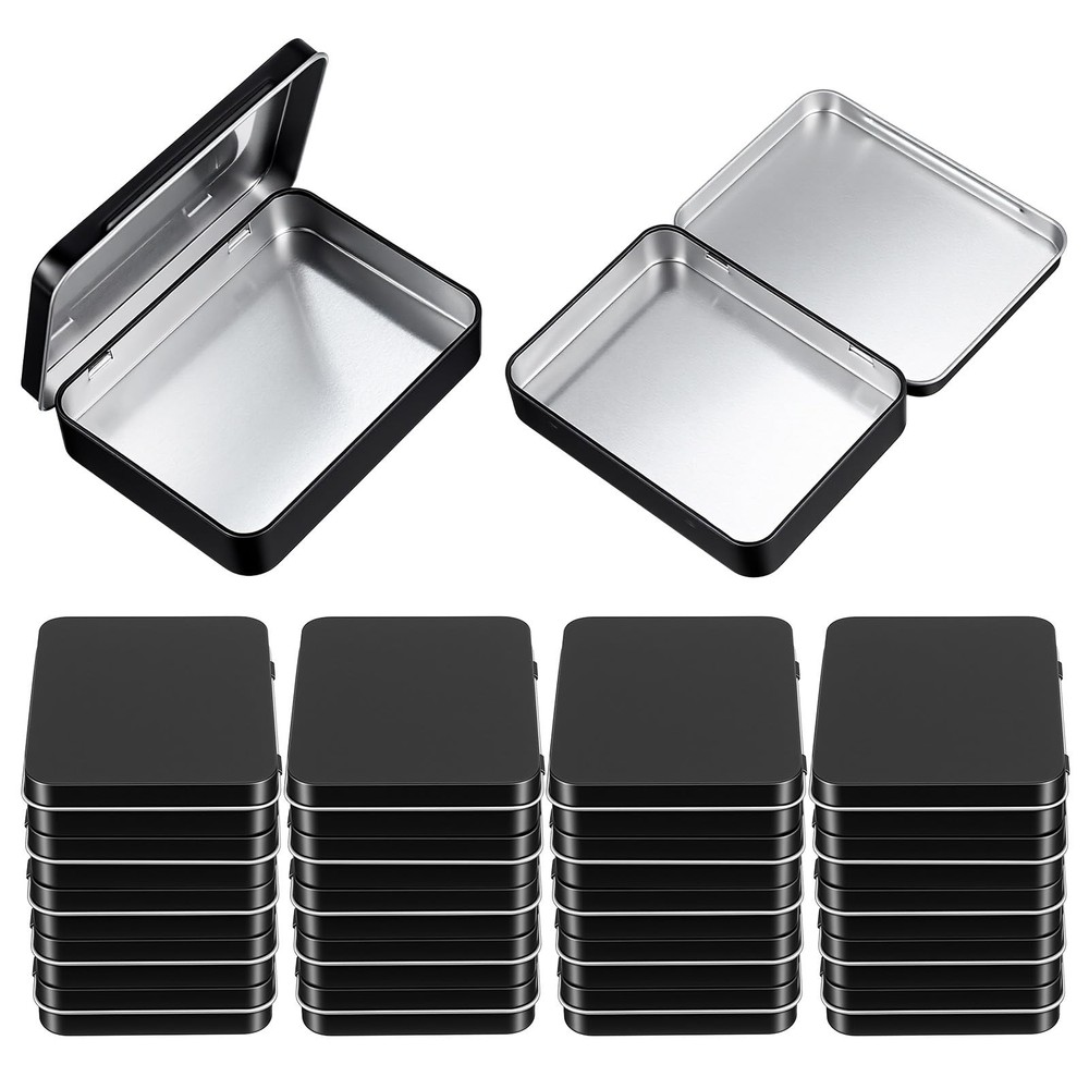 Black Rectangular Metal Empty Hinged Tin Container 4.5x3.3x0.87 Inch 16 PCS