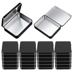 Black Rectangular Metal Empty Hinged Tin Container 4.5×3.3×0.87 Inch 16 PCS