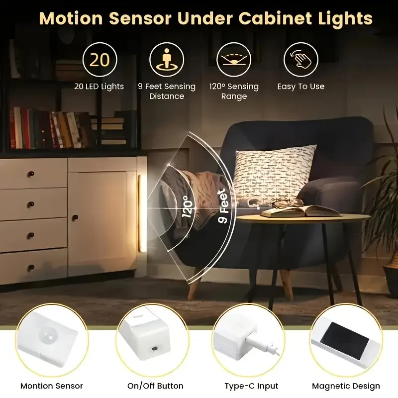 Under Cabinet Closet Motion Sensor Light USB Rechargeable Kitchen Lamp strip gallery