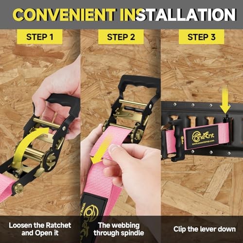 Onesnt 4Pcs 2” x18 FT E Track Ratchet tie Down Straps for 4800 lbs Break Pink gallery