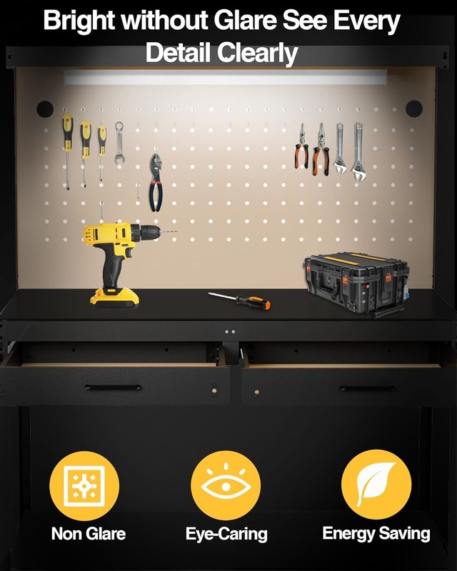 Work Benches for Garage Heavy Duty Workbench with Drawers Lights Pegboard gallery