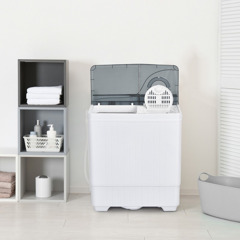 Portable Semi-automatic Washing Machine 26 lbs Twin Tub Laundry Washer Grey gallery