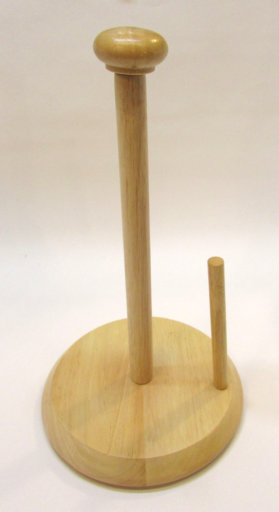 Vintage 1980s Solid Wood Pole Style Vertical Countertop Paper Towel Holder Spool