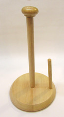 Vintage 1980s Solid Wood Pole Style Vertical Countertop Paper Towel Holder Spool