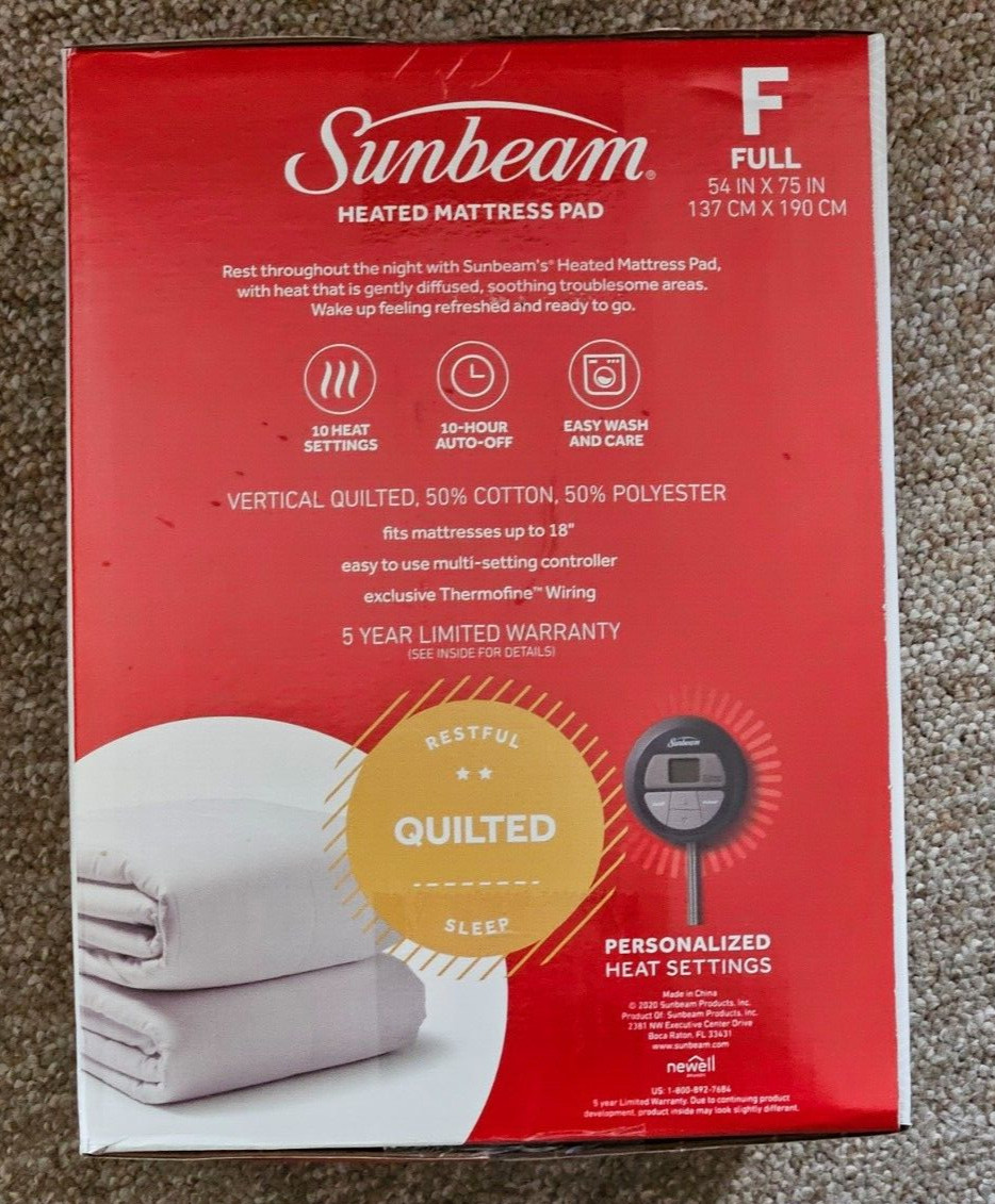 NIB Sunbeam Heated Quilted Mattress Pad~ Full Size 54 X 75in~10 Heat Settings gallery