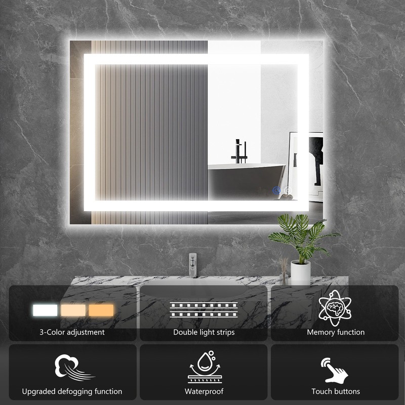 28“x20" LED Light Bathroom Wall Vanity Mirror Anti-Fog Dimmable Rectangle Mirror gallery