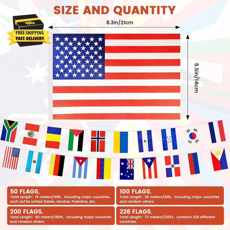 235Ft 226 Countries International String Flags-8"X5.5" International World Flags gallery