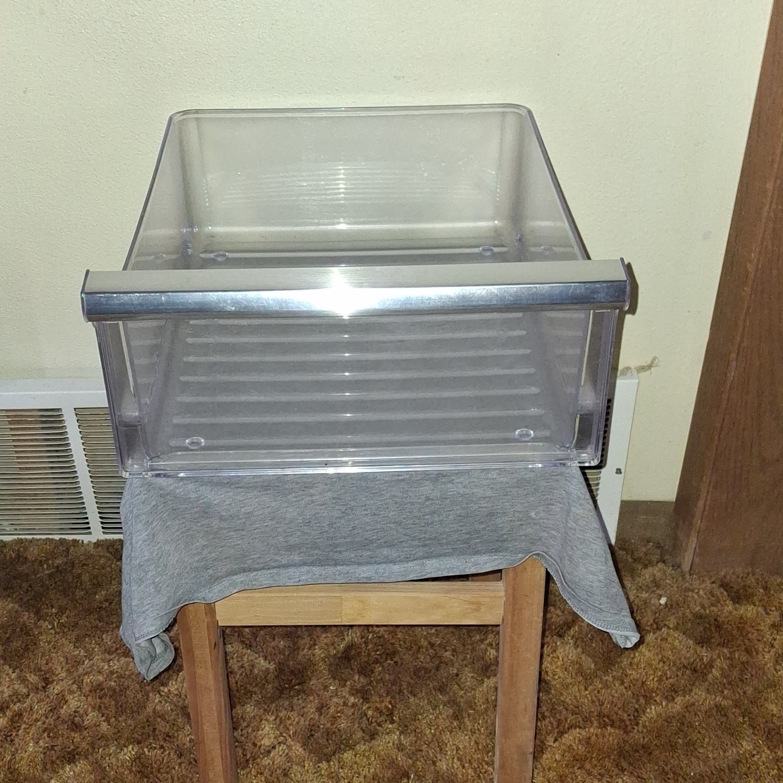 Used Clear Plastic Refrigerator Crisper Drawer Bin Replacement Part gallery